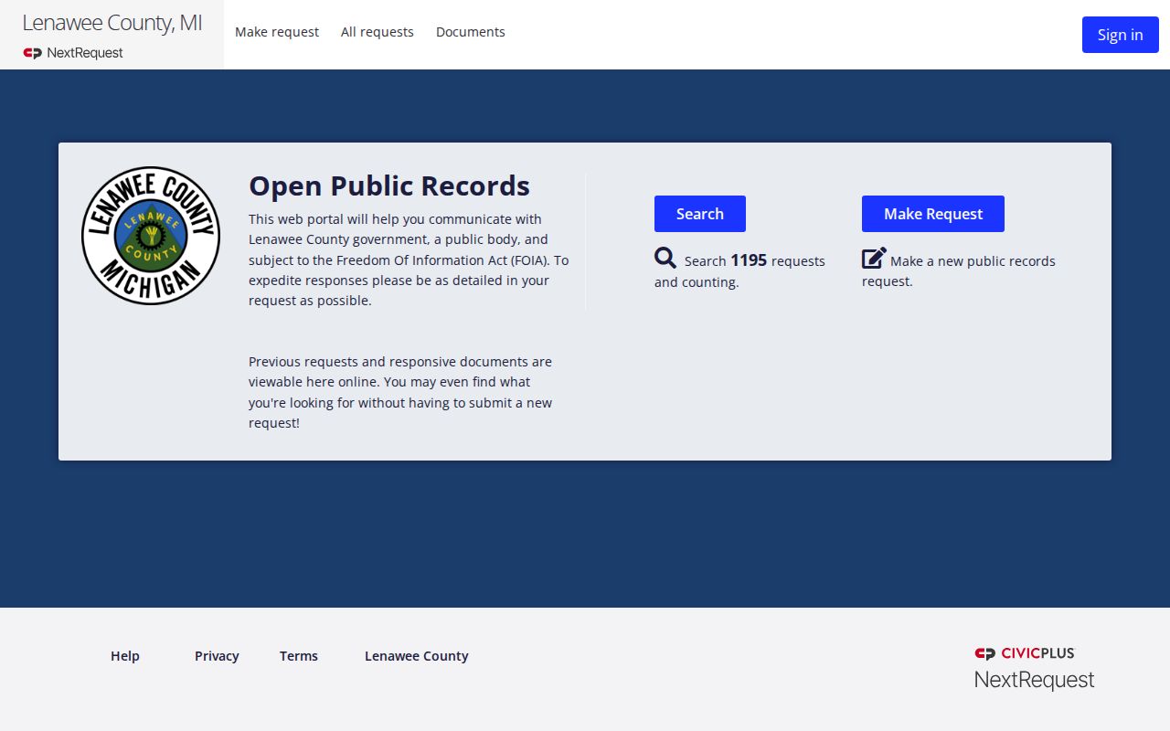 Lenawee County NextRequest public records portal