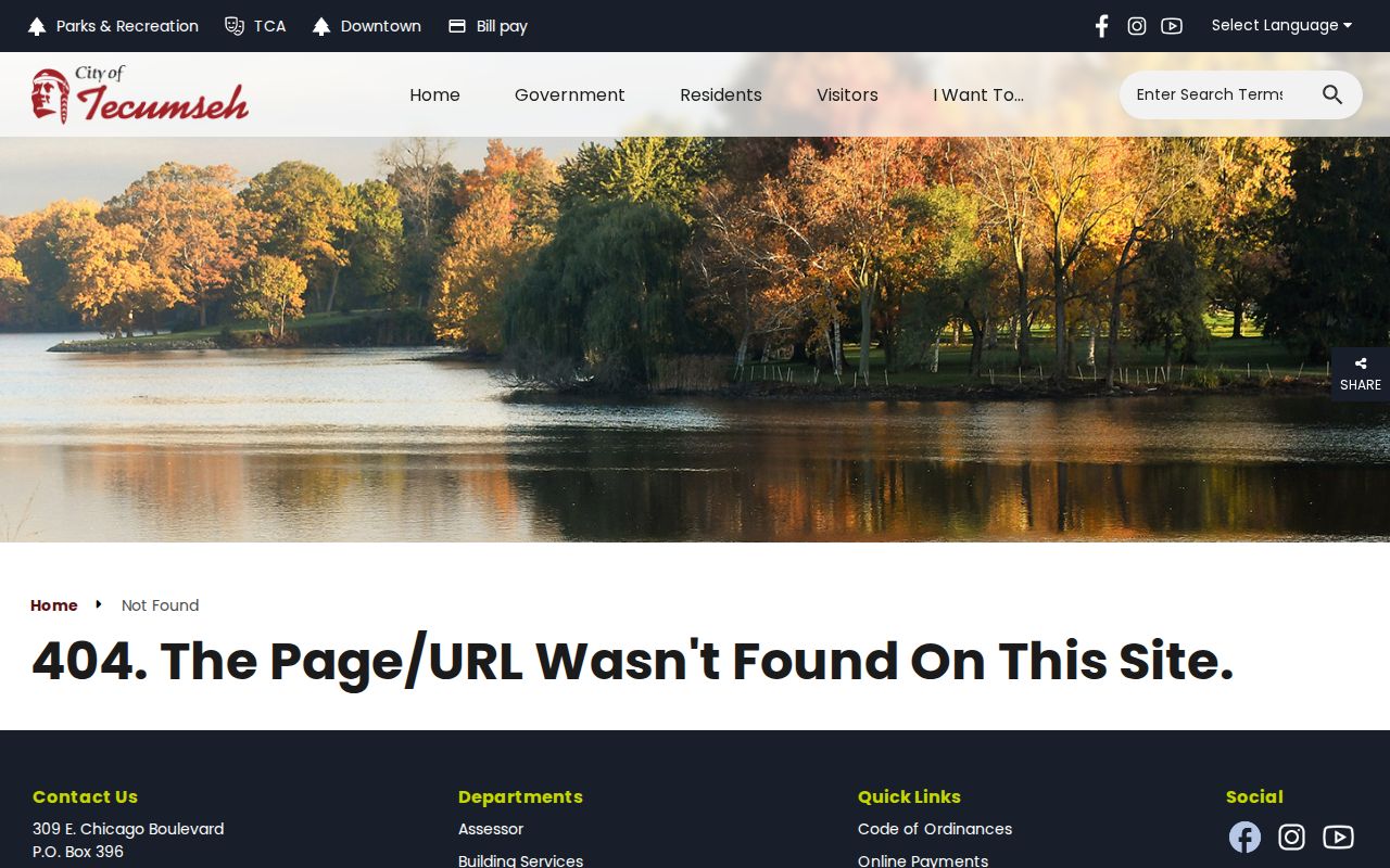 Captured Tecumseh Police Department official webpage used to locate police contact and records information