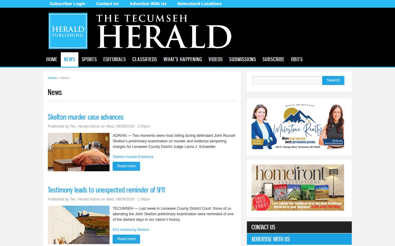 Lenawee County weekly arrest log context in the Tecumseh Herald crime stream